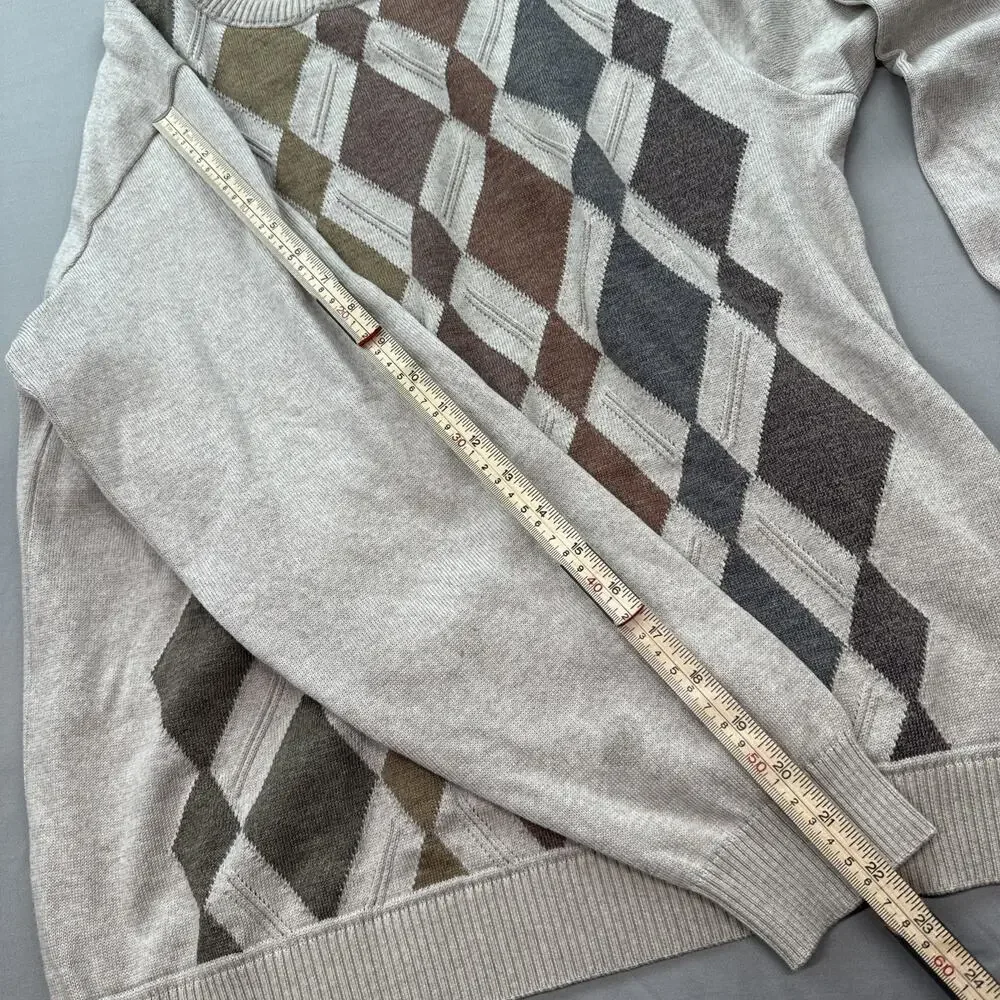 St Croix Sweater Mens Medium Brown Diamond Argyle Cottage Retro USA